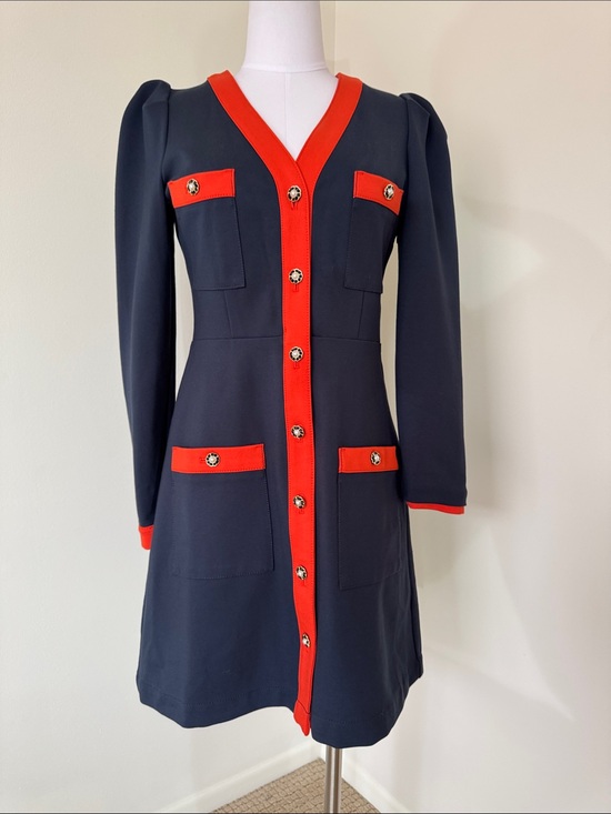 Maeve Dresses & Skirts - Maeve Anthropologie Ponte Blazer Mini Dress Navy Red Trim Button Front Small